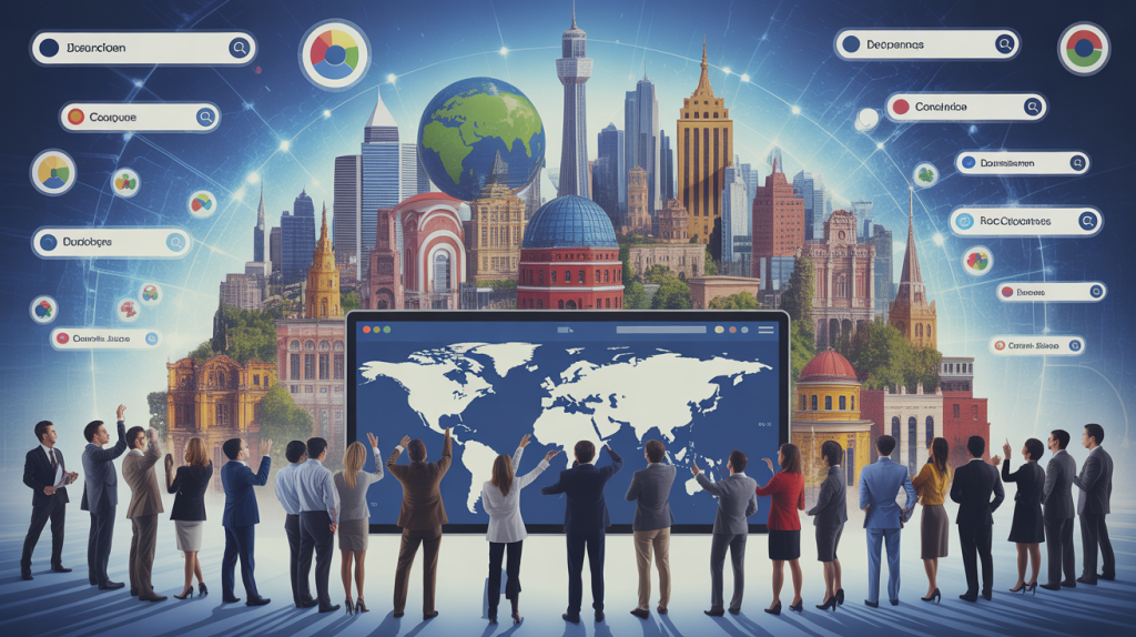 Quelle est la meilleure stratĂ©gie de rĂ©fĂ©rencement international pour l’inbound marketing ? Illustration of adapting SEO strategy to each local market for optimal impact by considering cultural and linguistic specifics.